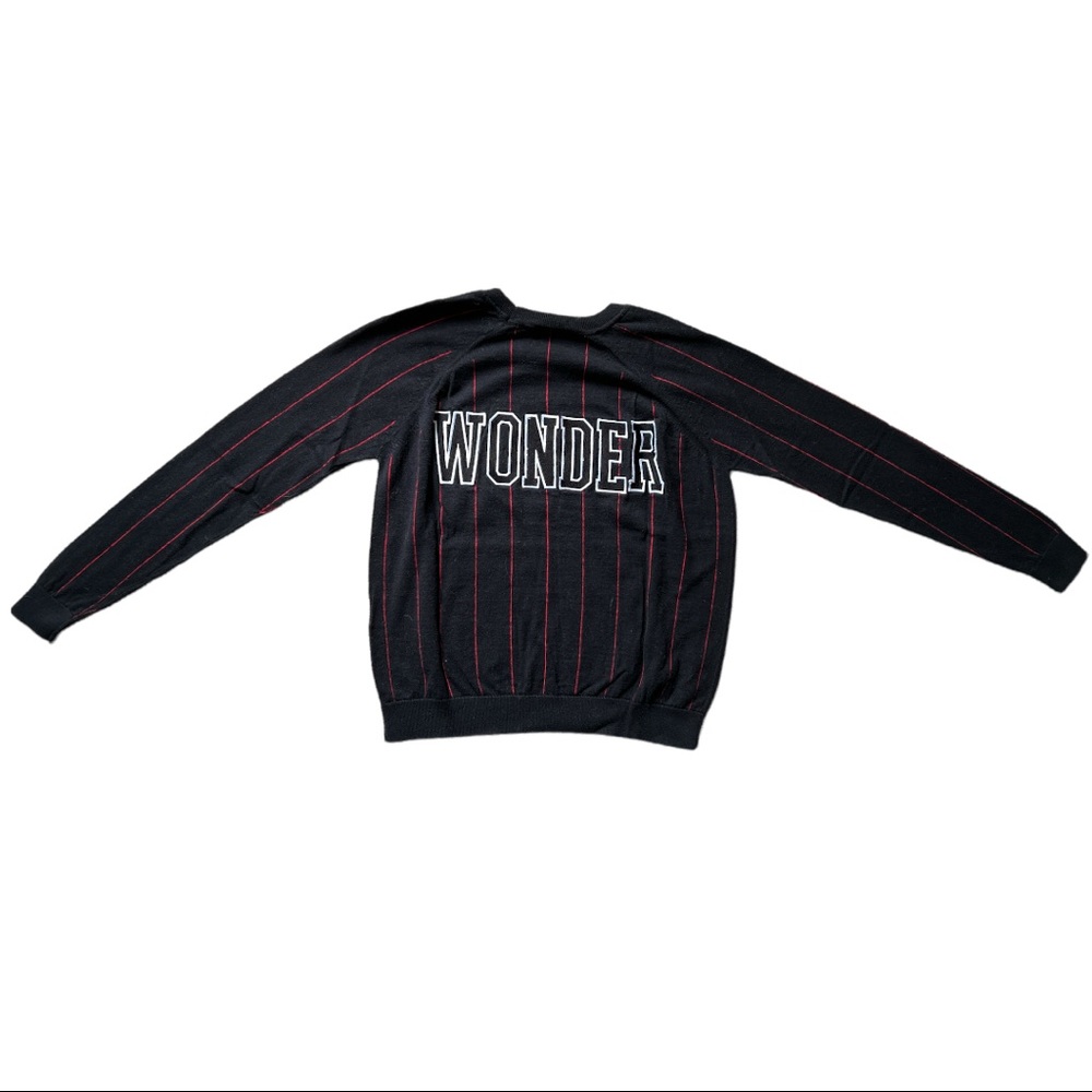Sandro Paris Long Sleeve Shirt Black and red stripe with WONDER on the back
